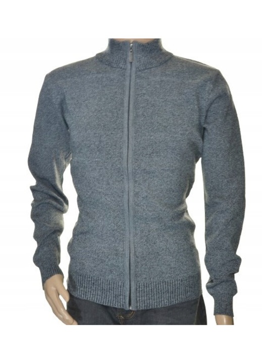 Мъжки пуловер, висока яка, цип, сив меланж
