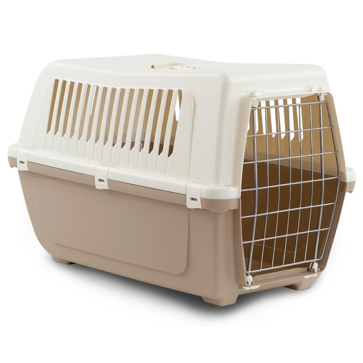 Cusca Transport Pisici si Caini talie Mica spre Medie, Plastic cu Usa Metalica, VISION60 CLASSIC (L - cca. 10Kg, 59x39x41h cm) - Sigura, Ventilata