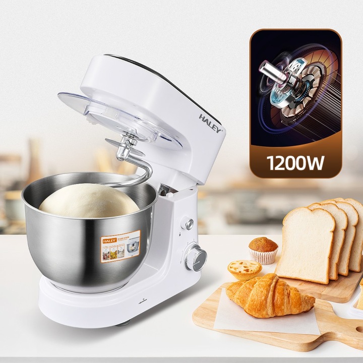 Миксер с купа, 1200W, 6Л, 6 скорости, безшумен, инокс, функция пулс, бял