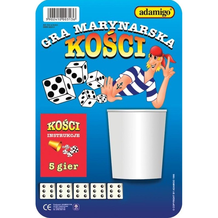 Társasjátékok, Adamigo, Gra Marynarska, 5 dobókockás készlet, kocka, útmutató 5 játékhoz