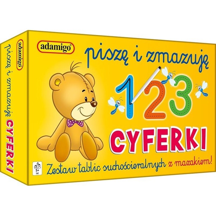 Adamigo Fejlesztőjáték – Író- és törlőkészlet macis számokkal, törölhető táblákkal, markerrel, Többszínű
