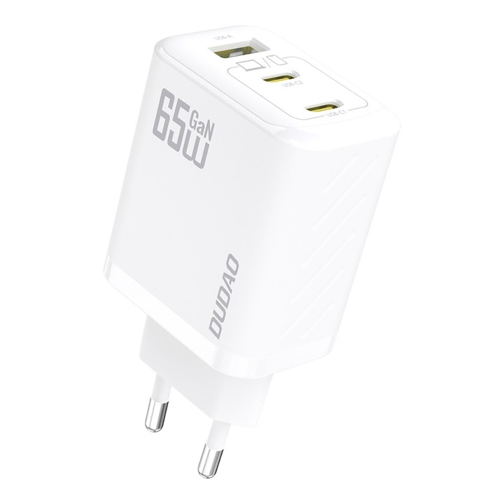 Încărcător rețea Dudao A29C, 2x USB-C, 1x USB-A, 65W, alb, cu cablu USB-C 1m inclus