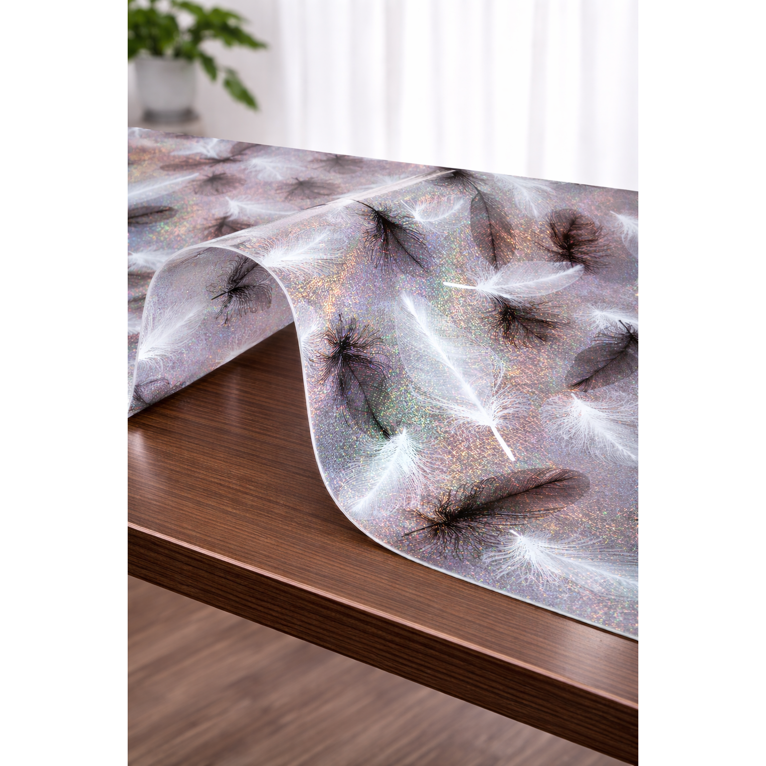 Protectie de masa din silicon gros 100x100 cm, 1.2 mm – model cu pene elegante, impermeabila, anti-alunecare, anti-zgarieturi, usor de curatat