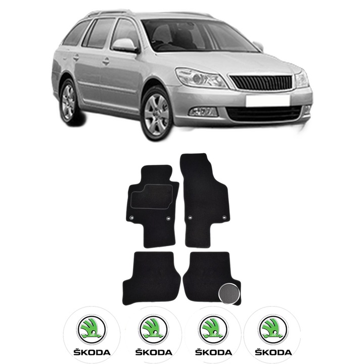 Set Covorase Presuri SKODA OCTAVIA II Combi (1Z5) din 2004-2013, Auto, Material Textil Mocheta, 4 Stickere auto cu SKODA