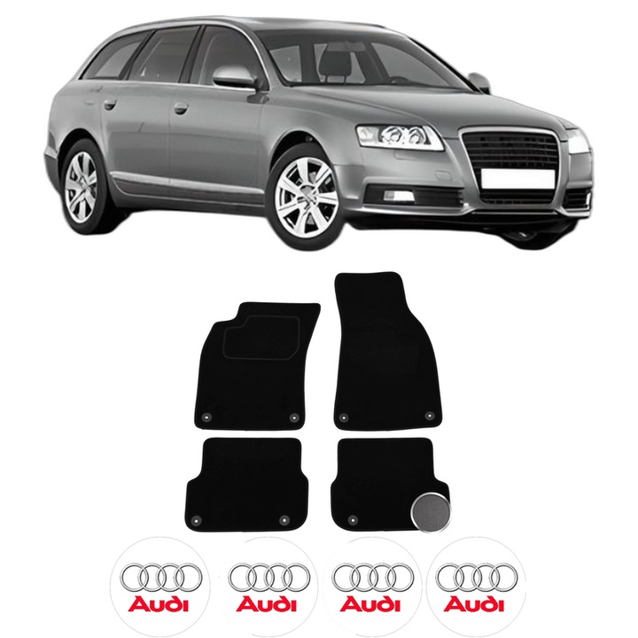 Set Covorase Presuri AUDI A6 C6 Avant (4F5) din 2004-2011, Auto, Material Textil Mocheta, 4 Stickere auto cu AUDI