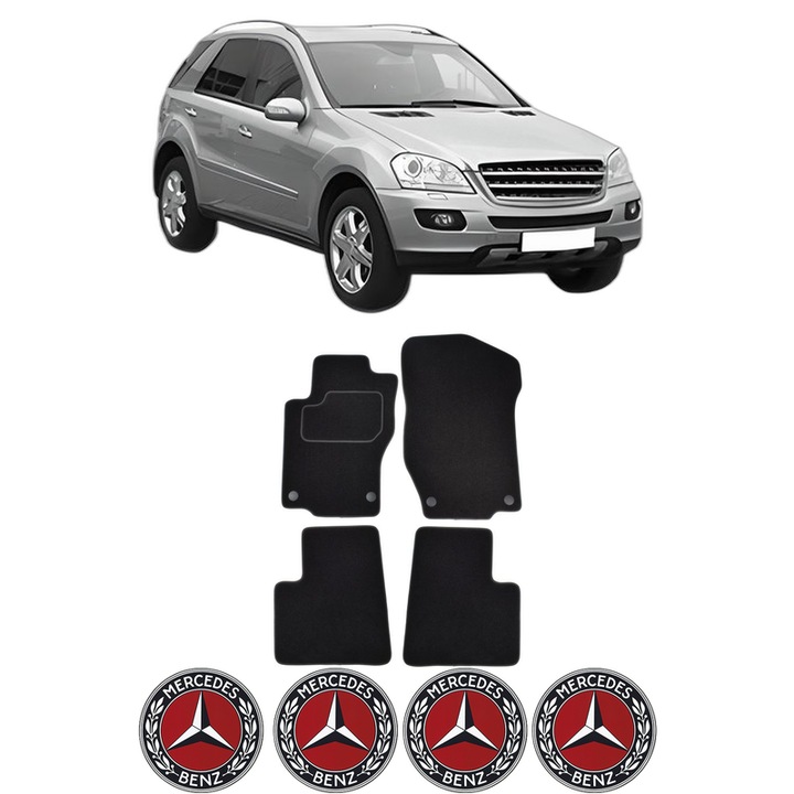 Set Covorase Presuri MERCEDES-BENZ M-CLASS (W164) din 2005-2011, Auto, Material Textil Mocheta, 4 Stickere auto cu MERCEDES-BENZ