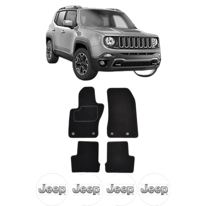 Set Covorase Presuri JEEP RENEGADE SUV (BU, B1, BV) din 2014-2018, Auto, Material Textil Mocheta, 4 Stickere auto cu JEEP