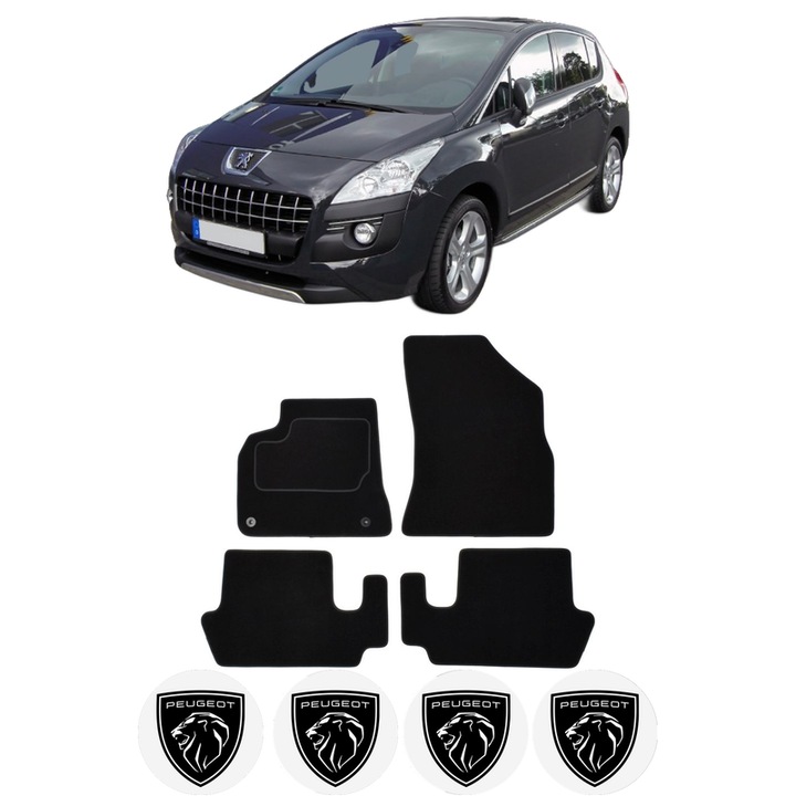 Set Covorase Presuri PEUGEOT 3008 I MPV (0U_) din 2009-2016, Auto, Material Textil Mocheta, 4 Stickere auto cu PEUGEOT