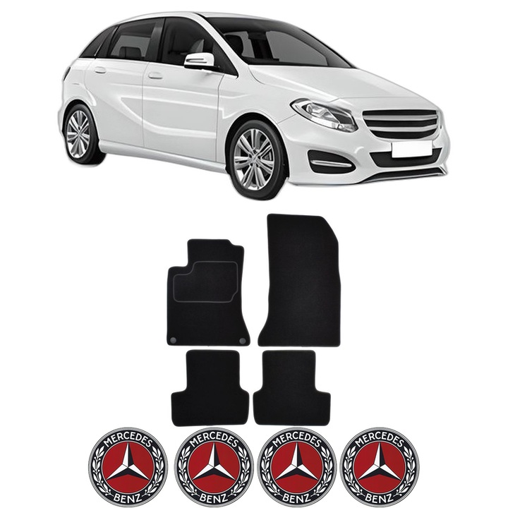 Set Covorase Presuri MERCEDES-BENZ B-CLASS Sports Tourer (W246, W242) din 2011-2018, Auto, Material Textil Mocheta, 4 Stickere auto cu MERCEDES-BENZ