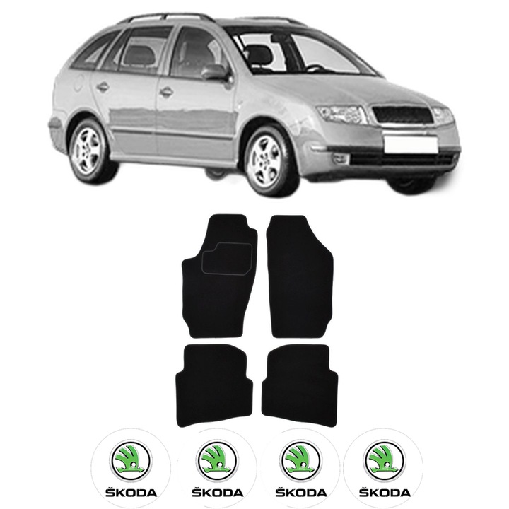 Set Covorase Presuri SKODA FABIA I Combi (6Y5) din 2000-2007, Auto, Material Textil Mocheta, 4 Stickere auto cu SKODA