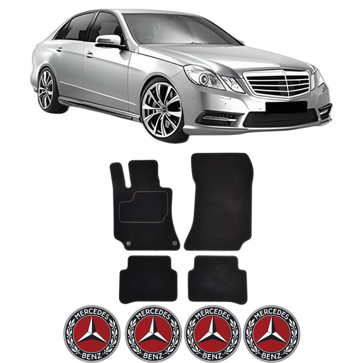 Set Covorase Presuri MERCEDES-BENZ E-CLASS (W212) din 2009-2016, Auto, Material Textil Mocheta, 4 Stickere auto cu MERCEDES-BENZ