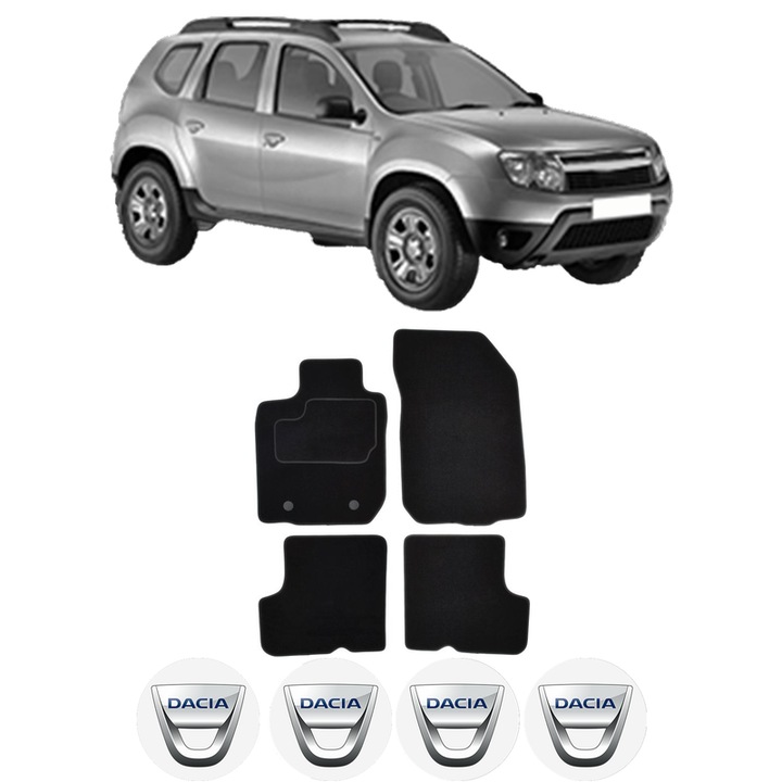 Set Covorase Presuri DACIA DUSTER (HS_) din 2010-2018, Auto, Material Textil Mocheta, 4 Stickere auto cu DACIA