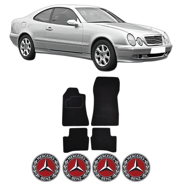 Set Covorase Presuri MERCEDES-BENZ CLK (C208) din 1997-2002, Auto, Material Textil Mocheta, 4 Stickere auto cu MERCEDES-BENZ