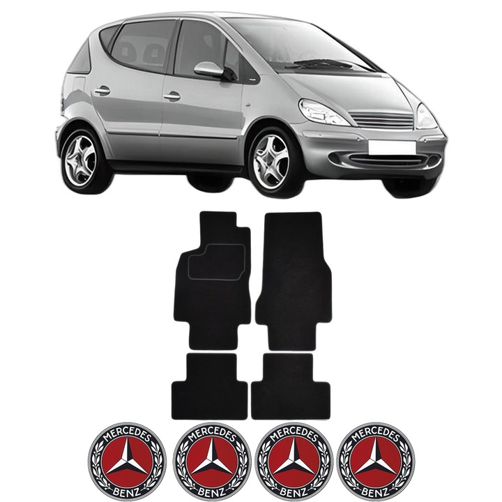 Set Covorase Presuri MERCEDES-BENZ A-CLASS (W168) din 1997-2004, Auto, Material Textil Mocheta, 4 Stickere auto cu MERCEDES-BENZ
