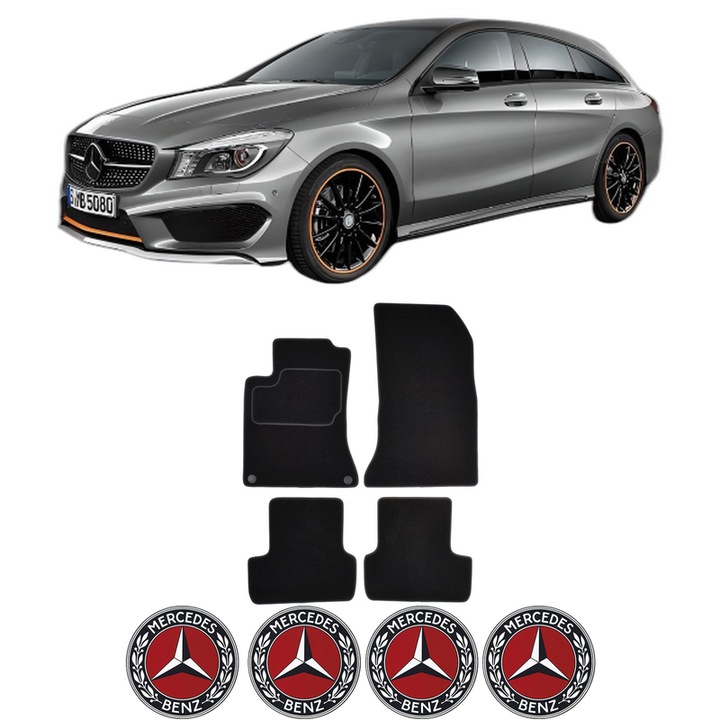 Set Covorase Presuri MERCEDES-BENZ CLA Shooting Brake (X117) din 2015-2019, Auto, Material Textil Mocheta, 4 Stickere auto cu MERCEDES-BENZ