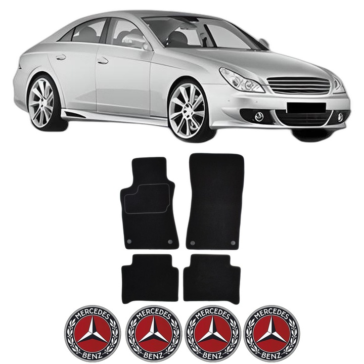 Set Covorase Presuri MERCEDES-BENZ CLS (C219) din 2004-2010, Auto, Material Textil Mocheta, 4 Stickere auto cu MERCEDES-BENZ