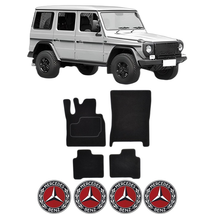 Set Covorase Presuri MERCEDES-BENZ G-CLASS (W461) din 2003-2023, Auto, Material Textil Mocheta, 4 Stickere auto cu MERCEDES-BENZ