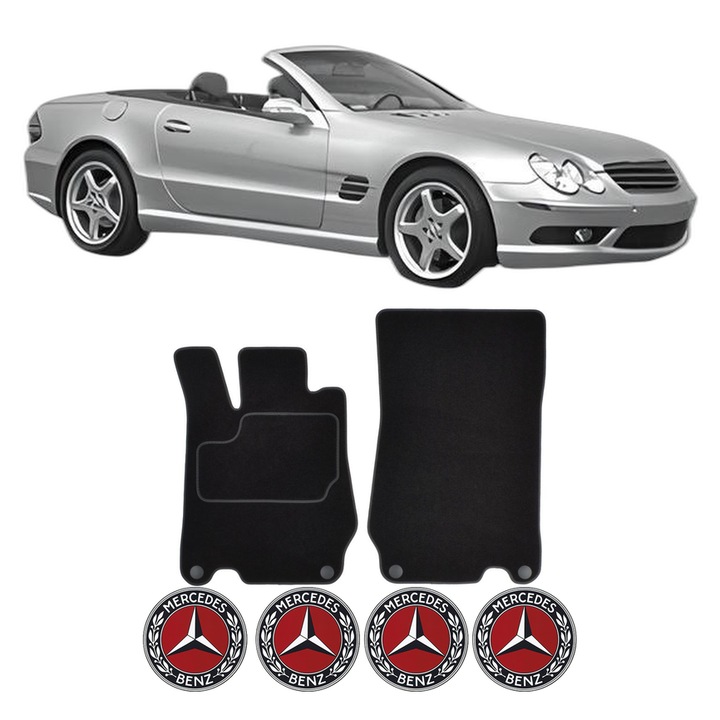 Set Covorase Presuri MERCEDES-BENZ SL (R230) din 2001-2012, Auto, Material Textil Mocheta, 4 Stickere auto cu MERCEDES-BENZ