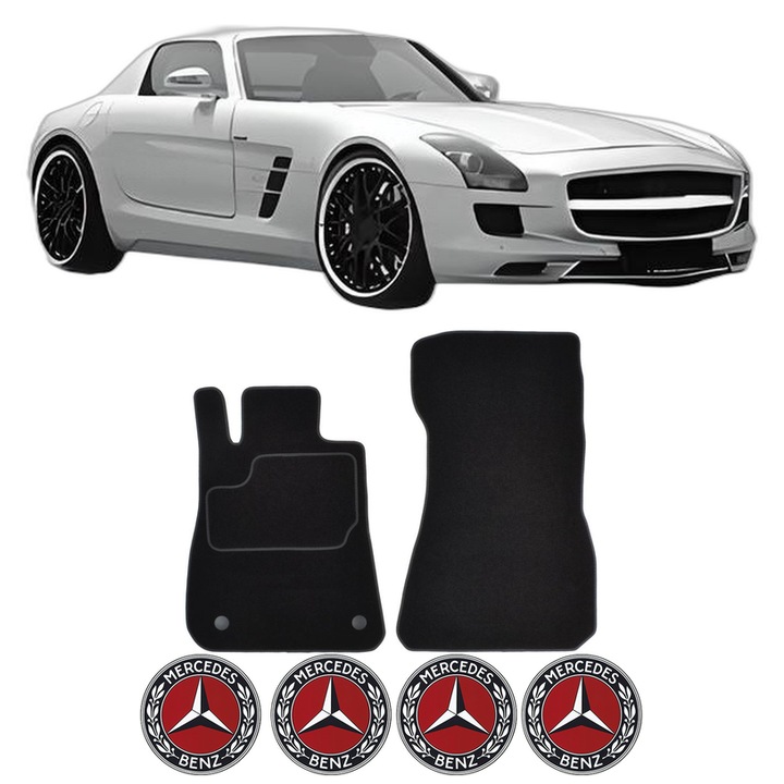 Set Covorase Presuri MERCEDES-BENZ SLS AMG (C197) din 2010-2013, Auto, Material Textil Mocheta, 4 Stickere auto cu MERCEDES-BENZ