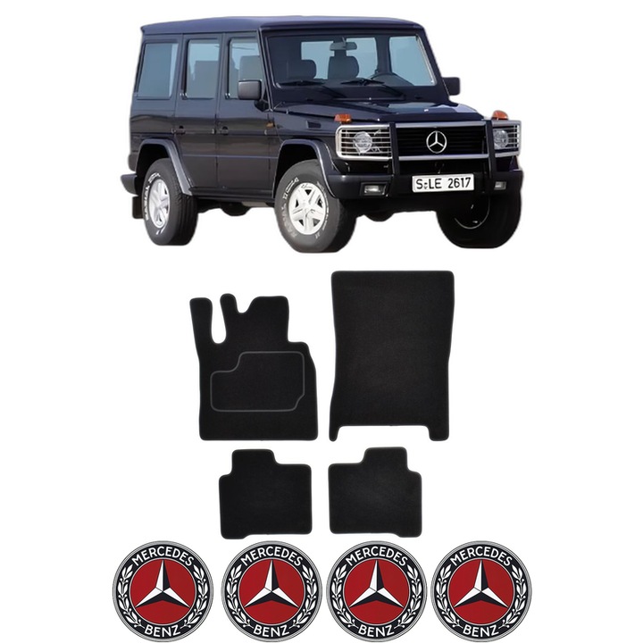 Set Covorase Presuri MERCEDES-BENZ G-CLASS (W463) din 2000-2018, Auto, Material Textil Mocheta, 4 Stickere auto cu MERCEDES-BENZ