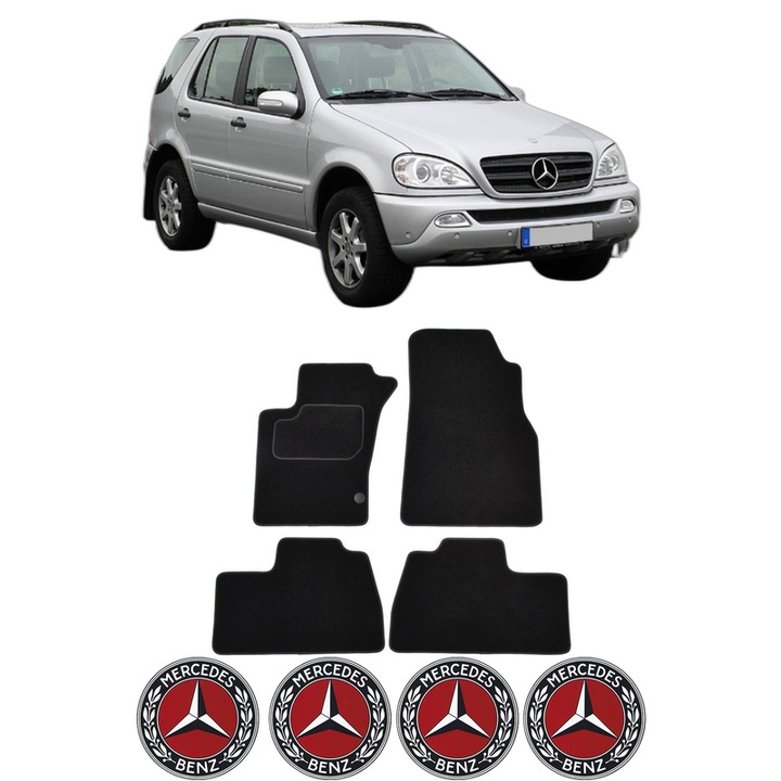 Set Covorase Presuri MERCEDES-BENZ M-CLASS (W163) din 1998-2005, Auto, Material Textil Mocheta, 4 Stickere auto cu MERCEDES-BENZ