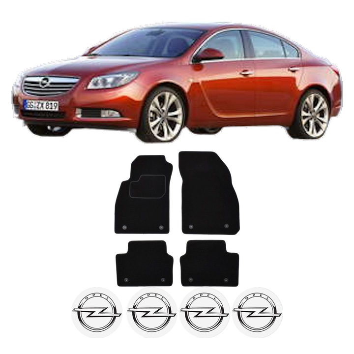 Set Covorase Presuri OPEL INSIGNIA A Saloon (G09) din 2008-2017, Auto, Material Textil Mocheta, 4 Stickere auto cu OPEL
