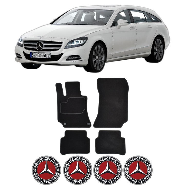 Set Covorase Presuri MERCEDES-BENZ CLS Shooting Brake (X218) din 2012-2017, Auto, Material Textil Mocheta, 4 Stickere auto cu MERCEDES-BENZ