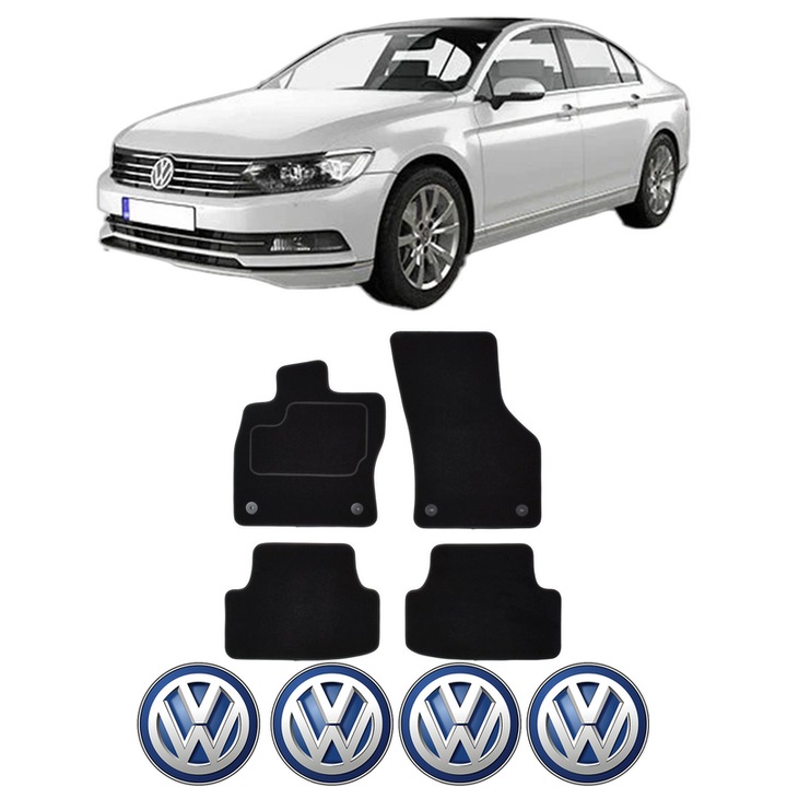 Set Covorase Presuri Volkswagen PASSAT B8 (3G2, CB2) din 2014-2024, Auto, Material Textil Mocheta, 4 Stickere auto cu Volkswagen