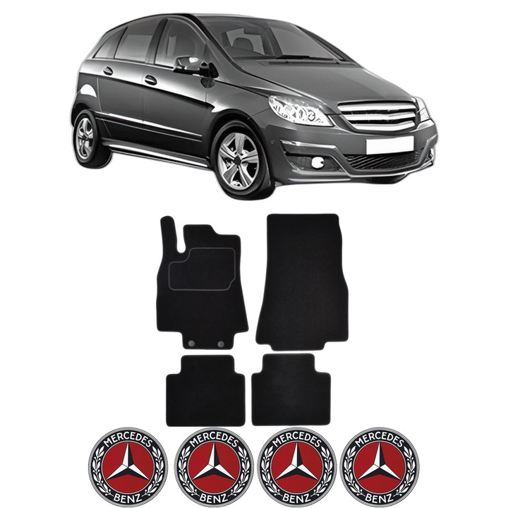 Set Covorase Presuri MERCEDES-BENZ B-CLASS Sports Tourer (W245) din 2005-2011, Auto, Material Textil Mocheta, 4 Stickere auto cu MERCEDES-BENZ
