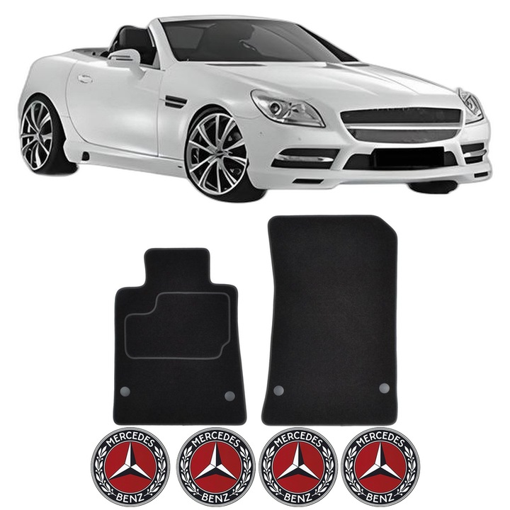 Set Covorase Presuri MERCEDES-BENZ SLK (R172) din 2011-2015, Auto, Material Textil Mocheta, 4 Stickere auto cu MERCEDES-BENZ