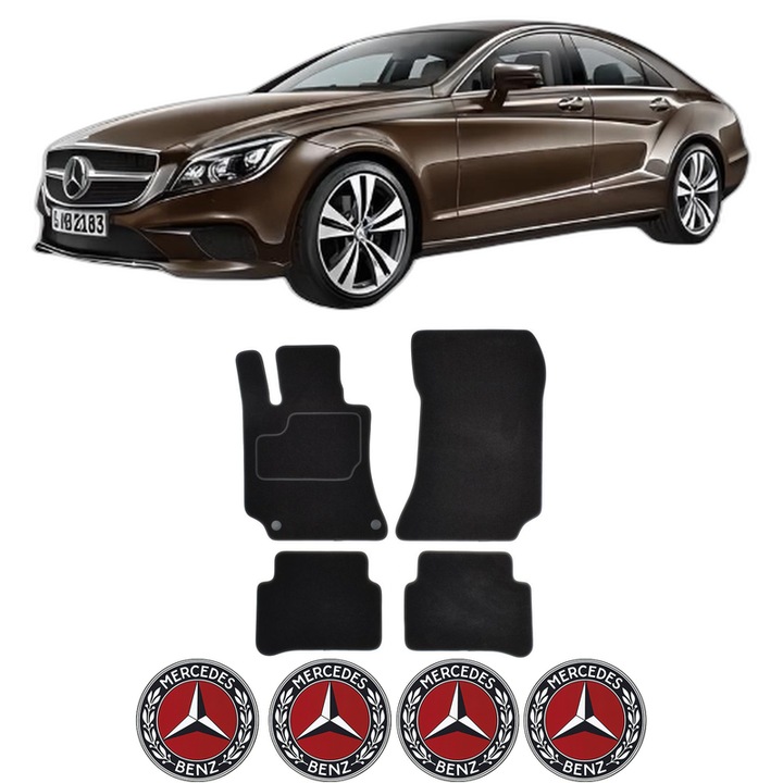 Set Covorase Presuri MERCEDES-BENZ CLS (C218) din 2011-2017, Auto, Material Textil Mocheta, 4 Stickere auto cu MERCEDES-BENZ