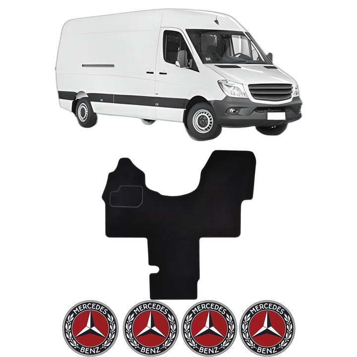 Set Covorase Presuri MERCEDES-BENZ SPRINTER 3-t Van (B906) din 2006-2018, Auto, Material Textil Mocheta, 4 Stickere auto cu MERCEDES-BENZ