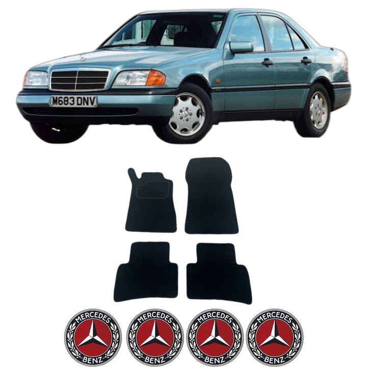 Set Covorase Auto CRI-FLO MERCEDES-BENZ C-CLASS (W202) 1993-2000, Mocheta, Negru, 4 Stickere