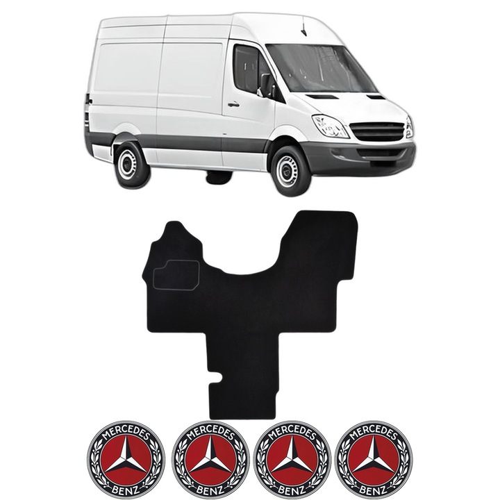 Set Covorase Presuri MERCEDES-BENZ SPRINTER 3, 5-t Van (B906) din 2006-2018, Auto, Material Textil Mocheta, 4 Stickere auto cu MERCEDES-BENZ