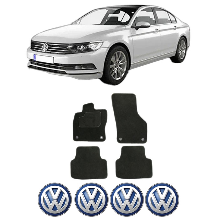 Set Covorase Presuri Volkswagen PASSAT B8 (3G2, CB2) din 2014-2024, Auto, Material Textil Mocheta, 4 Stickere auto cu Volkswagen