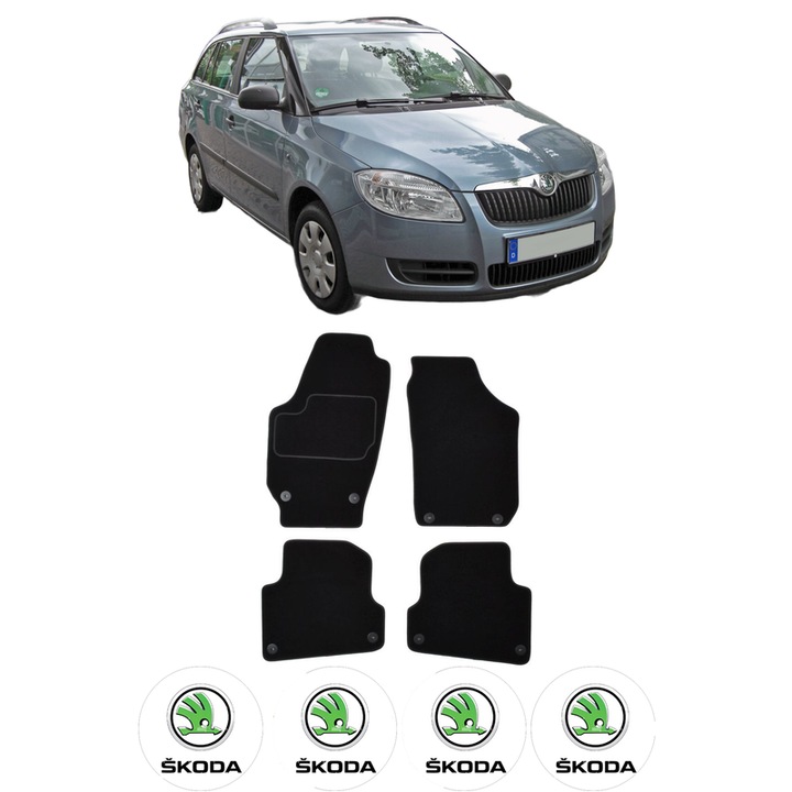 Set Covorase Presuri SKODA FABIA II Combi (545) din 2007-2014, Auto, Material Textil Mocheta, 4 Stickere auto cu SKODA