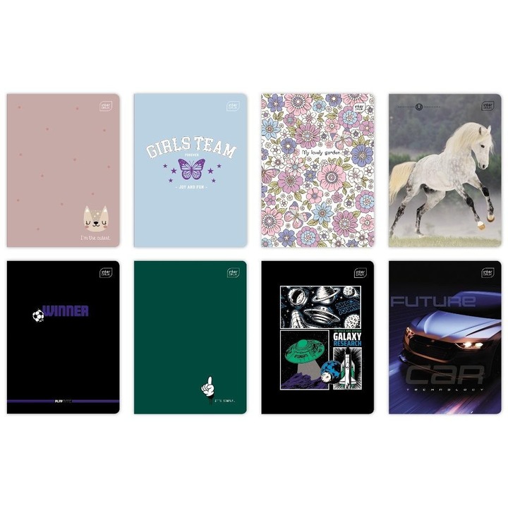 Füzet A5 INTERDRUK, 16 lapos, sokszínű, lekerekített sarkú, 20 darabos készlet