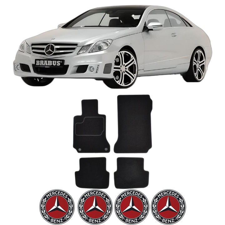 Set Covorase Presuri MERCEDES-BENZ E-CLASS Coupe (C207) din 2009-2016, Auto, Material Textil Mocheta, 4 Stickere auto cu MERCEDES-BENZ