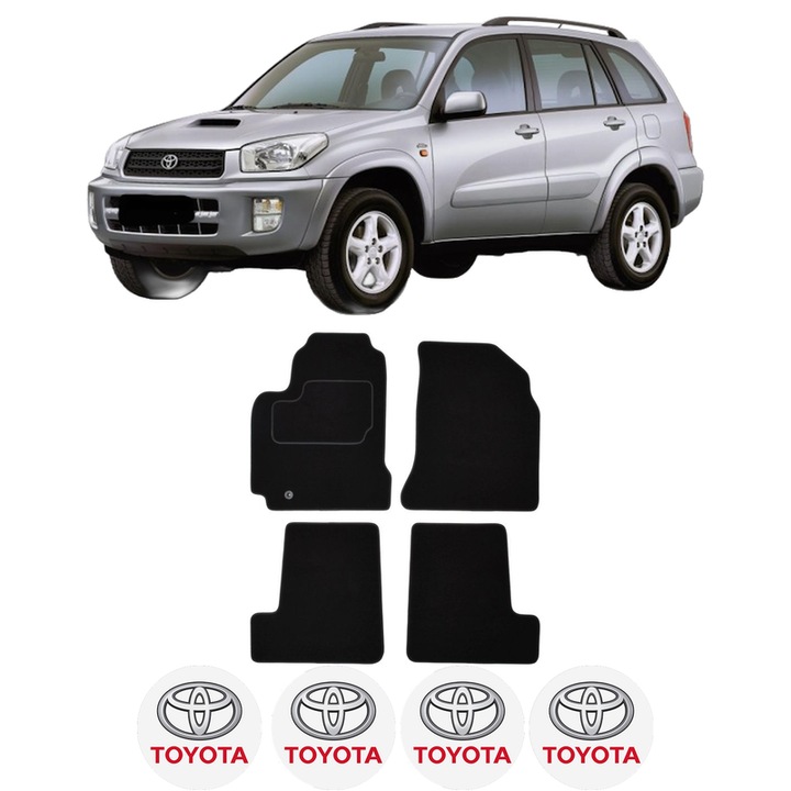 Set Covorase Presuri TOYOTA RAV 4 II (_A2_) din 2000-2005, Auto, Material Textil Mocheta, 4 Stickere auto cu TOYOTA
