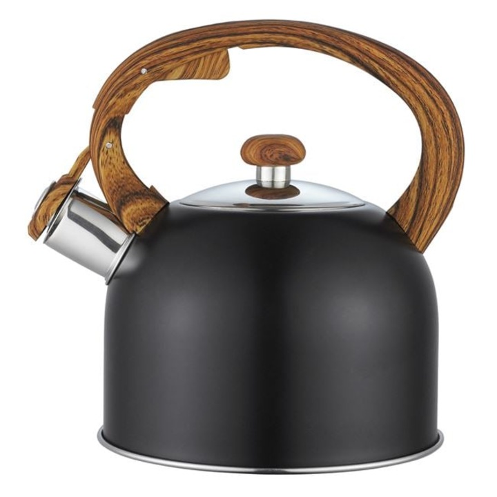 Ceainic Elegant din Otel Inoxidabil cu Filtru, 1.5 L, Negru, Maner din Lemn