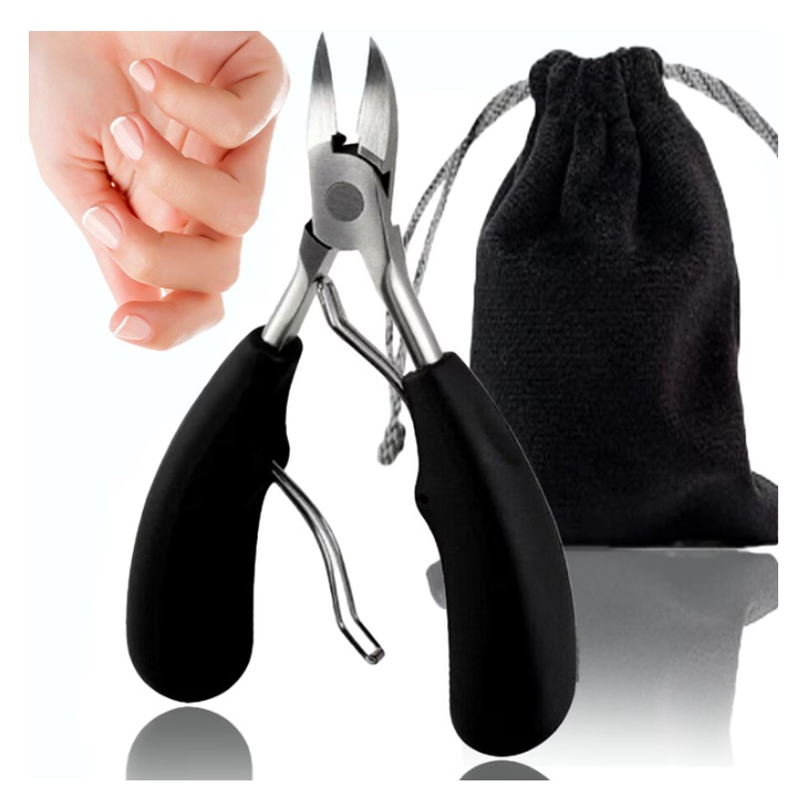 Клещи GermaNova™ за педикюр/маникюр, За Впити Или Дебели Нокти, Неръждаема стомана, Черен/Сребрист