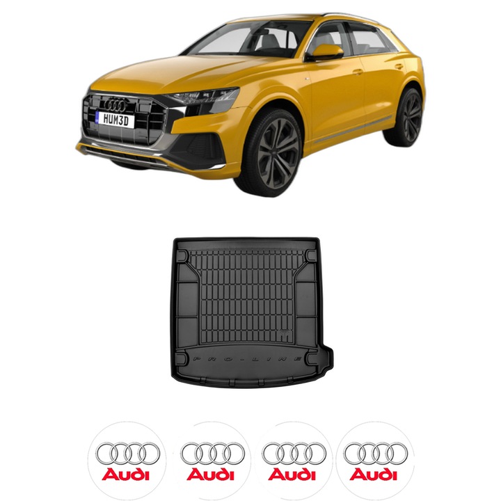 Tavita Portbagaj AUDI Q8 (4MN, 4MT) din 2018-2024, Protectie Portbagaj Auto, 4x Stickere auto cu AUDI