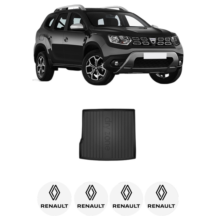Tavita Portbagaj RENAULT DUSTER (HM_) din 2017-2023, Protectie Portbagaj Auto, 4x Stickere auto cu RENAULT