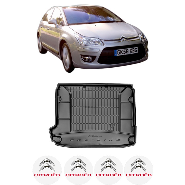 Tavita Portbagaj CITROEN C4 II (NC_) din 2009-2018, Protectie Portbagaj Auto, 4x Stickere auto cu CITROEN