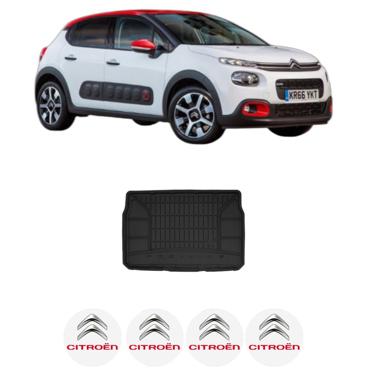 Tavita Portbagaj CITROEN C3 III (SX) din 2016-2018, Protectie Portbagaj Auto, 4x Stickere auto cu CITROEN