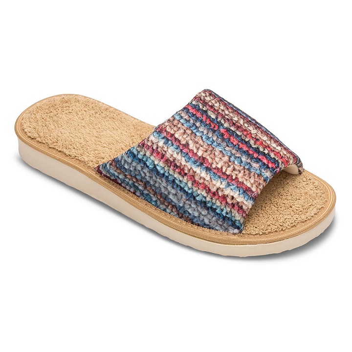 Papuci de casa pentru dama din materiale textile naturale, Bej, 36