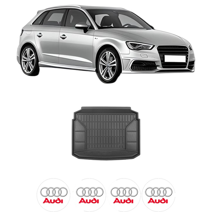 Tavita Portbagaj AUDI A3 Sportback (8VA, 8VF) din 2012-2020, Protectie Portbagaj Auto, 4x Stickere auto cu AUDI
