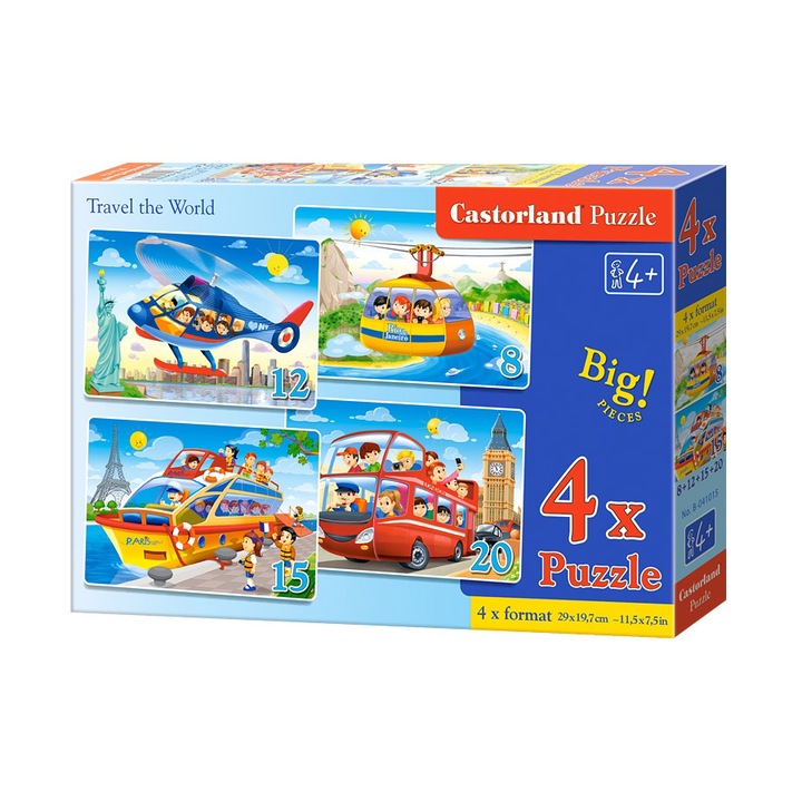 Puzzle Castroland 4 in 1 - Traverseaza lumea, 8/12/15/20 piese