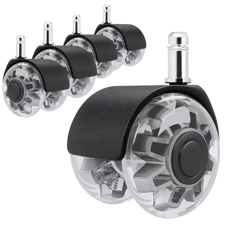 Set 5 roti premium GSM CARE, PU, tija 10mm pentru scaune de birou si gaming, diametru 50 mm, gri