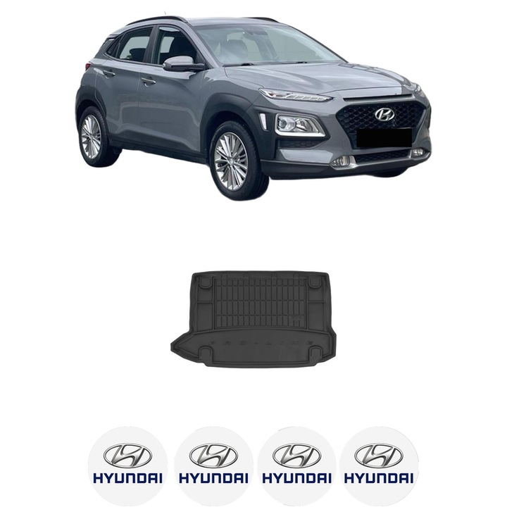Tavita Portbagaj HYUNDAI KONA (OS, OSE, OSI) din 2017-2023, Protectie Portbagaj Auto, 4x Stickere auto cu HYUNDAI